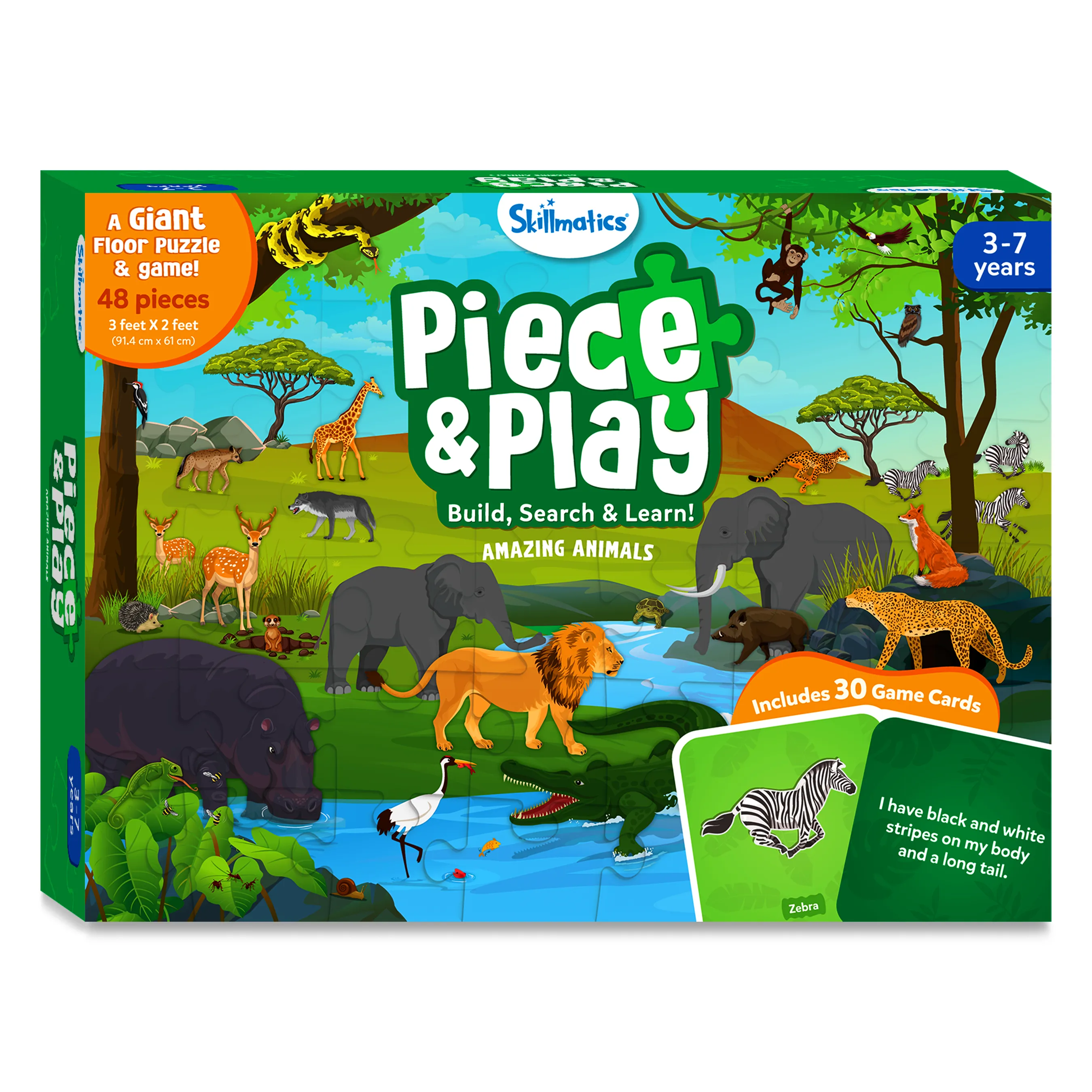 Skillmatics Floor Puzzle & Game - Piece & Play Wild Animals, Jigsaw Puzzle (48 Pieces, 2 X 3 Feet), Ages 3 To 7